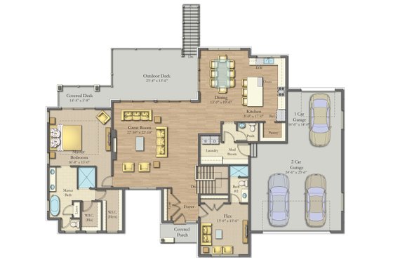 Floor Plan - Main Floor for Modern House Plan #1057-23 - 2 bed, 2.5 bath