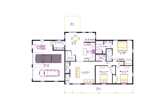 Floor Plan - Main Floor for Ranch House Plan #1115-5 - 3 bed, 2.5 bath