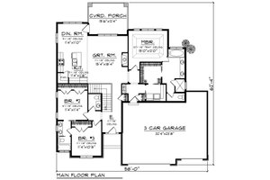 Floor Plan - Main Floor for Ranch House Plan #70-1266 - 3 bed, 2.5 bath