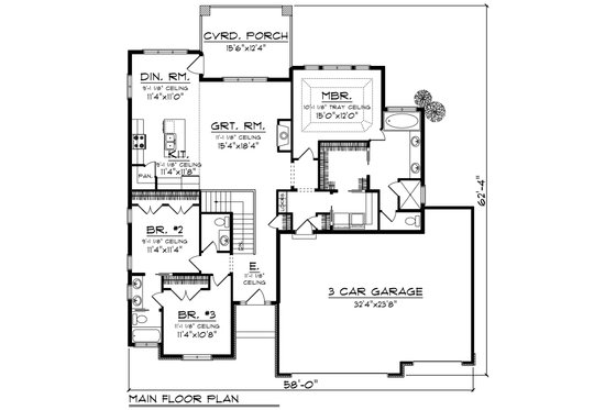 Floor Plan - Main Floor for Ranch House Plan #70-1266 - 3 bed, 2.5 bath