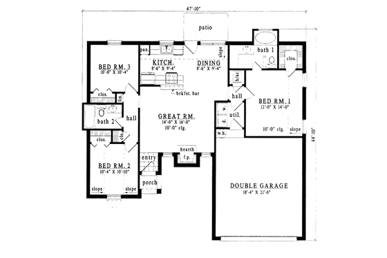 Floor Plan - Main Floor for European House Plan #42-147 - 3 bed, 2 bath