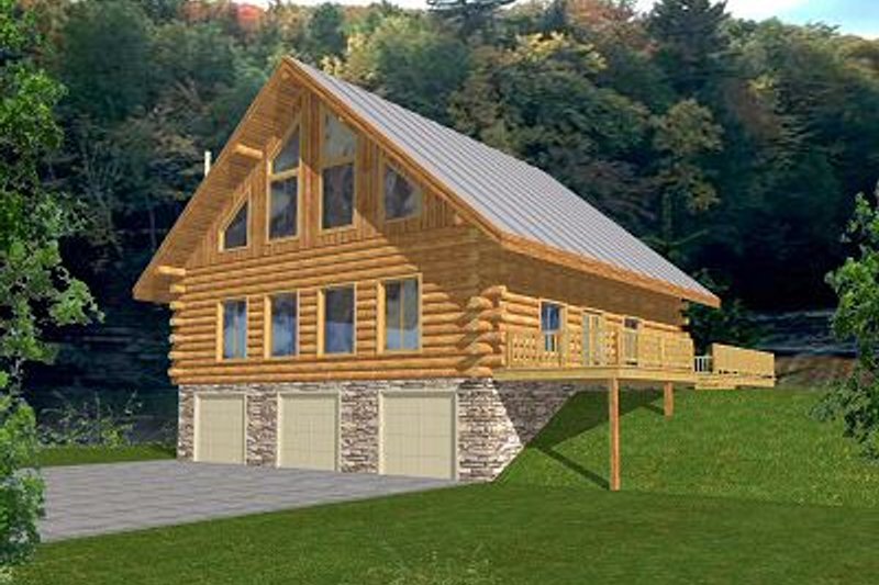 Dream House Plan - Log Exterior - Front Elevation Plan #117-501