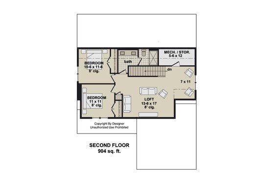 Floor Plan - Upper Floor for Farmhouse House Plan #51-1527 - 3 bed, 2.5 bath