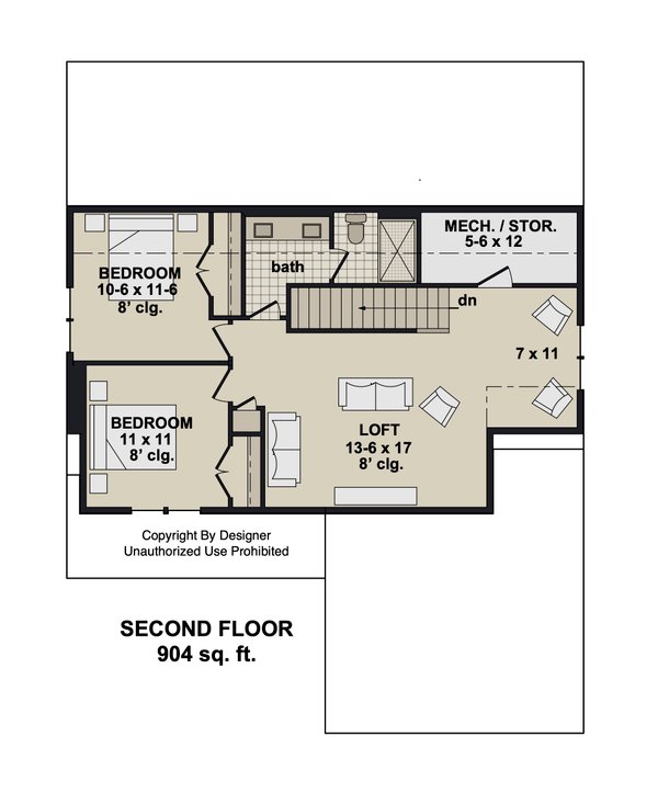 Floor Plan - Upper Floor for Farmhouse House Plan #51-1527 - 3 bed, 2.5 bath