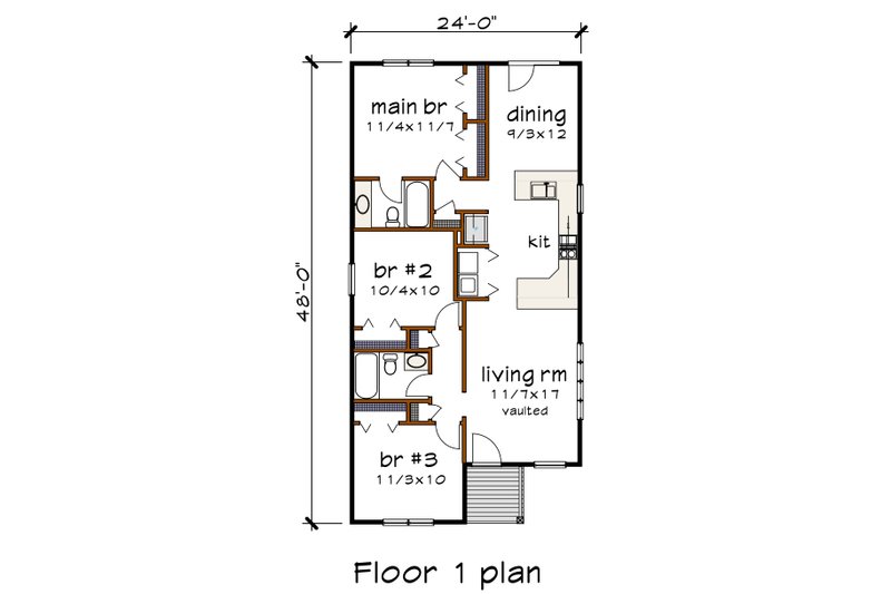 House Design - Floor Plan - Main Floor for Modern House Plan #79-330 - 3 bed, 2 bath
