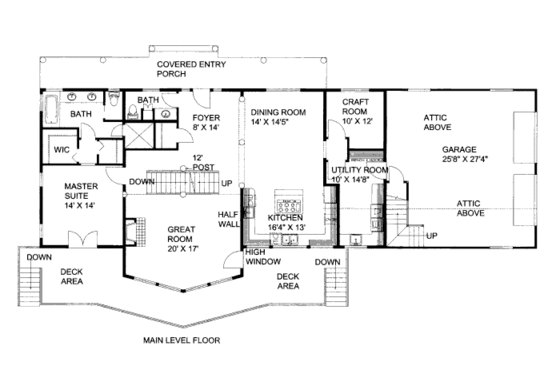 Floor Plan - Main Floor for Bungalow House Plan #117-705 - 3 bed, 2.5 bath