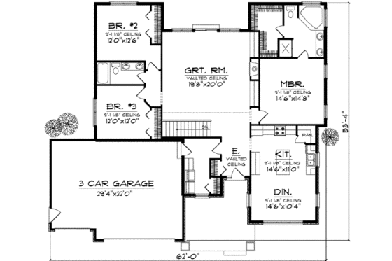 Floor Plan - Main Floor for Traditional House Plan #70-828 - 3 bed, 2 bath