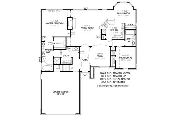 Floor Plan - Main Floor for Traditional House Plan #424-129 - 2 bed, 2 bath