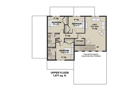 Floor Plan - Upper Floor for Craftsman House Plan #51-1373 - 4 bed, 3.5 bath