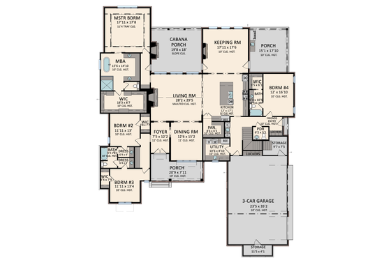 Floor Plan - Main Floor for Farmhouse House Plan #1081-34 - 4 bed, 4.5 bath
