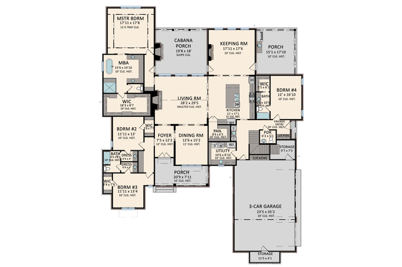House Design - Floor Plan - Main Floor for Farmhouse House Plan #1081-34 - 4 bed, 4.5 bath