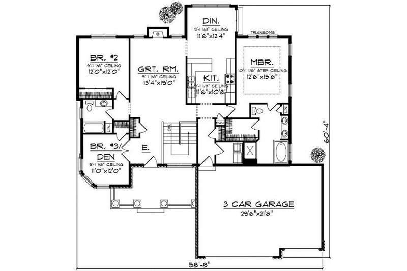 Home Plan - Floor Plan - Main Floor for Traditional House Plan #70-863 - 3 bed, 2 bath