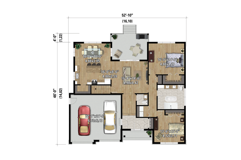 Home Plan - Floor Plan - Main Floor for Farmhouse House Plan #25-4955 - 2 bed, 1 bath