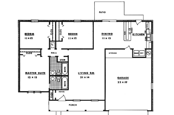 Floor Plan - Main Floor for Traditional House Plan #14-143 - 3 bed, 2 bath