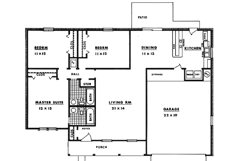 Architectural House Design - Floor Plan - Main Floor for Traditional House Plan #14-143 - 3 bed, 2 bath