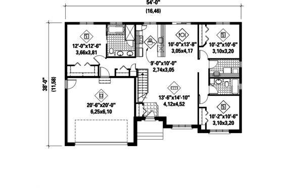 Floor Plan - Main Floor for European House Plan #25-4333 - 3 bed, 2 bath