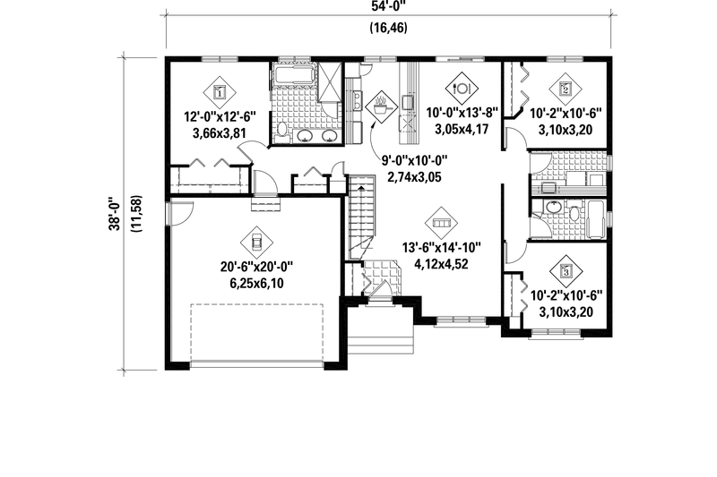 Architectural House Design - Floor Plan - Main Floor for European House Plan #25-4333 - 3 bed, 2 bath