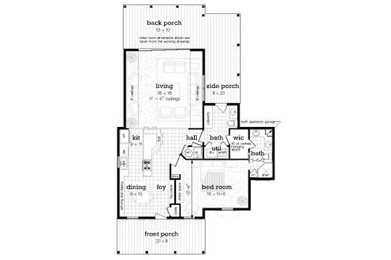 Floor Plan - Main Floor for Craftsman House Plan #45-588 - 1 bed, 1.5 bath