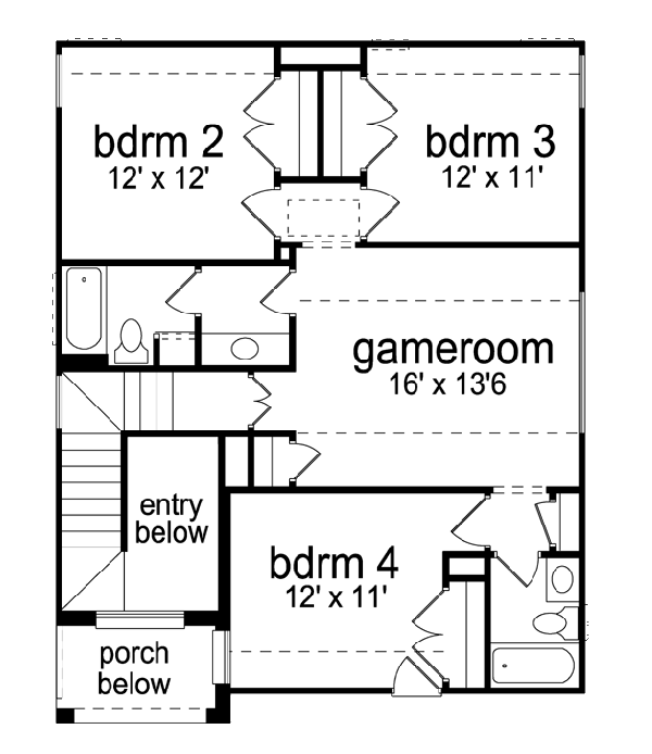 Traditional Floor Plan - Upper Floor Plan #84-570