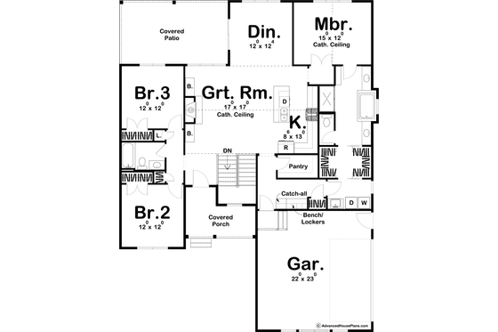 Floor Plan - Main Floor for Farmhouse House Plan #455-216 - 3 bed, 2 bath