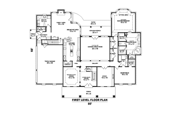 Floor Plan - Main Floor for Southern House Plan #81-1657 - 4 bed, 4 bath