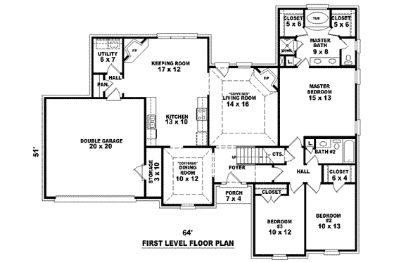 Floor Plan - Main Floor for Traditional House Plan #81-956 - 3 bed, 2 bath