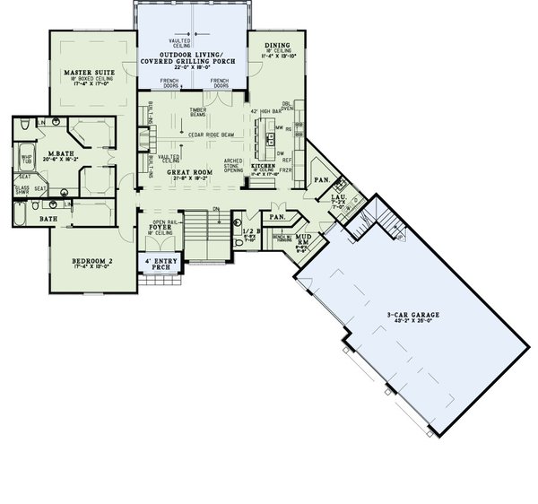 House Blueprint - Craftsman Floor Plan - Main Floor Plan #17-3476