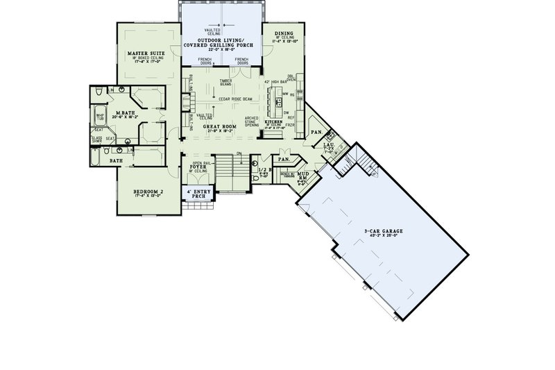 House Blueprint - Floor Plan - Main Floor for Craftsman House Plan #17-3476 - 4 bed, 4 bath