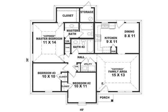 Floor Plan - Main Floor for Southern House Plan #81-145 - 3 bed, 2 bath