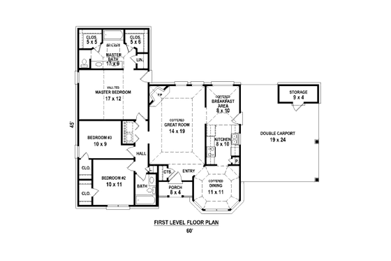 Floor Plan - Main Floor for Southern House Plan #81-13886 - 3 bed, 2 bath