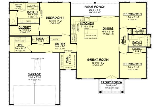 Floor Plan - Main Floor for Farmhouse House Plan #430-246 - 3 bed, 2.5 bath