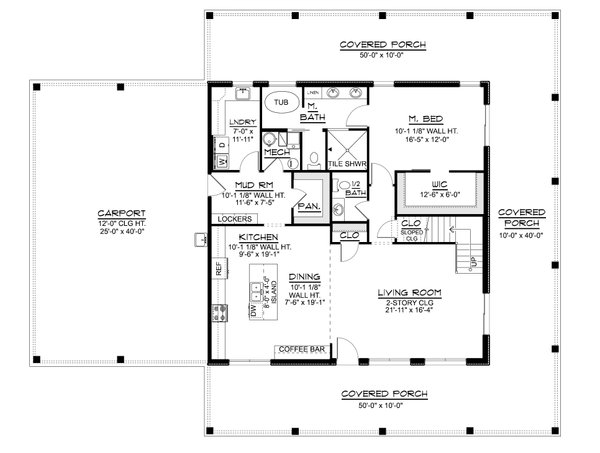 House Blueprint - Floor Plan - Main Floor for Barndominium House Plan #1064-493 - 3 bed, 2.5 bath