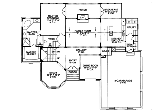 Floor Plan - Main Floor for European House Plan #20-252 - 4 bed, 2.5 bath