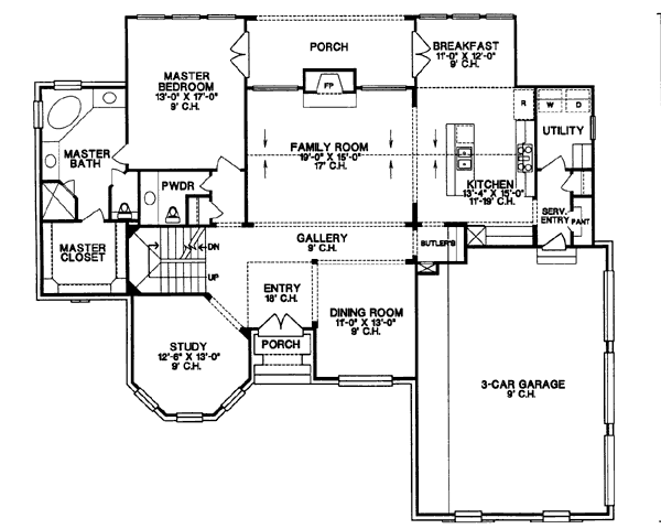 Architectural House Design - European Floor Plan - Main Floor Plan #20-252