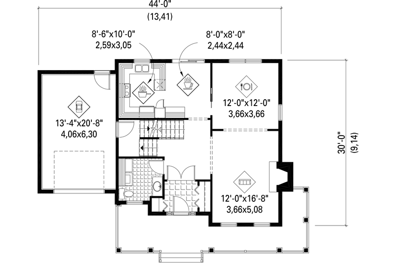 Dream House Plan - Floor Plan - Main Floor for Country House Plan #25-4478 - 3 bed, 1 bath