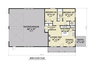Floor Plan - Main Floor for Barndominium House Plan #1070-207 - 2 bed, 1 bath
