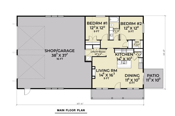 Floor Plan - Main Floor for Barndominium House Plan #1070-207 - 2 bed, 1 bath