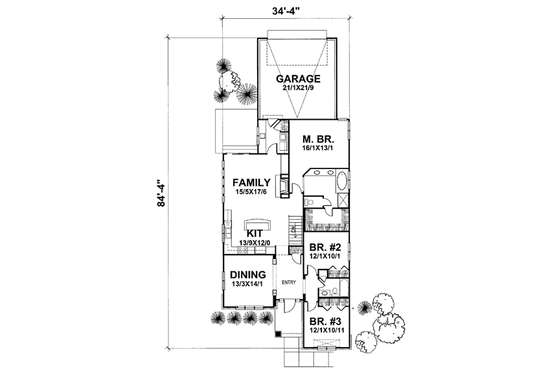 Floor Plan - Main Floor for Bungalow House Plan #50-126 - 3 bed, 2 bath