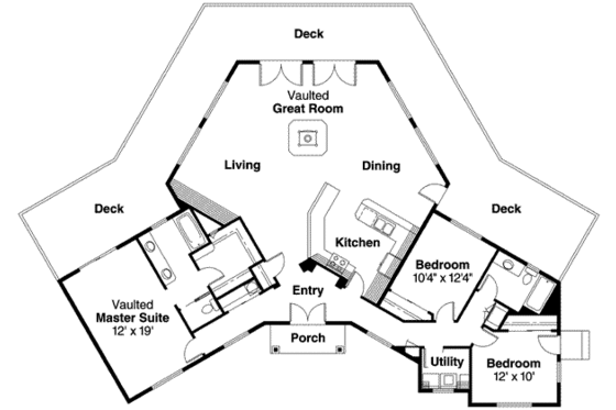 Floor Plan - Main Floor for Ranch House Plan #124-574 - 3 bed, 2 bath