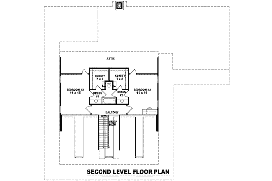 Floor Plan - Upper Floor for Southern House Plan #81-1099 - 3 bed, 3.5 bath