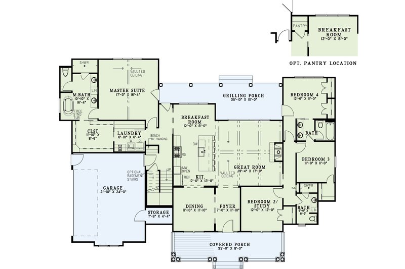 Dream House Plan - Floor Plan - Main Floor for Country House Plan #17-3444 - 4 bed, 3 bath
