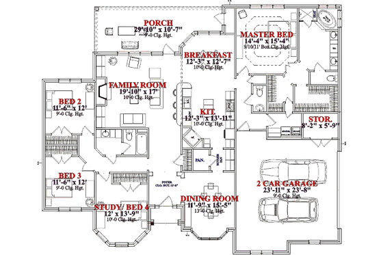 Floor Plan - Main Floor for Traditional House Plan #63-186 - 4 bed, 2.5 bath