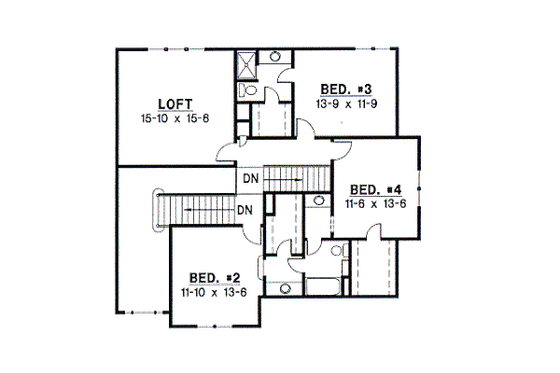 Floor Plan - Upper Floor for European House Plan #67-287 - 4 bed, 3 bath