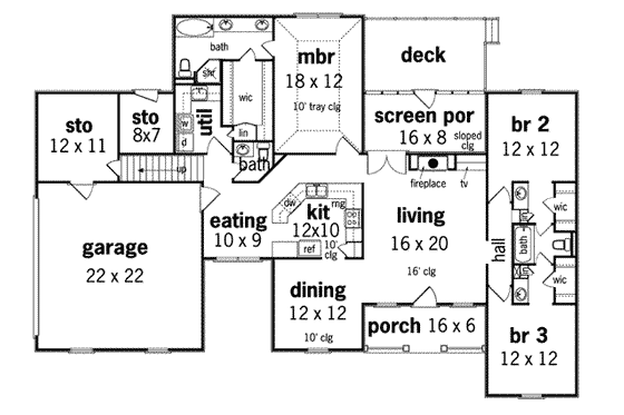 Floor Plan - Main Floor for European House Plan #45-121 - 3 bed, 2.5 bath