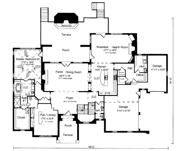 European Style House Plan - 4 Beds 3.5 Baths 5281 Sq/Ft Plan #46-504 ...