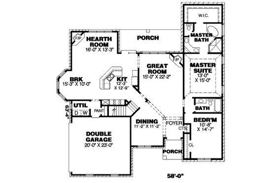 Floor Plan - Main Floor for European House Plan #34-218 - 4 bed, 3 bath