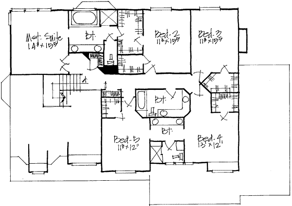 Floor Plan - Upper Floor for Traditional House Plan #308-157 - 6 bed, 4 bath