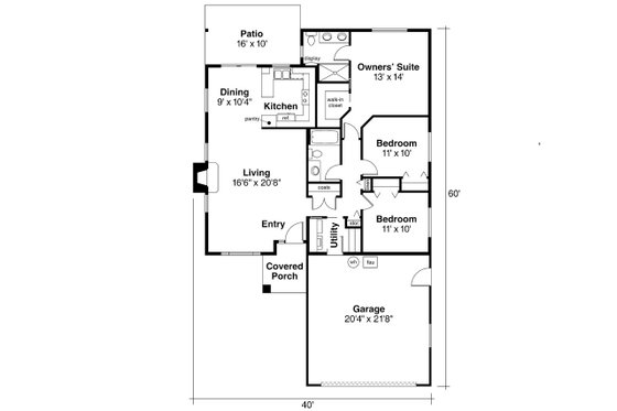 Floor Plan - Main Floor House Plan #124-334 - 3 bed, 2 bath