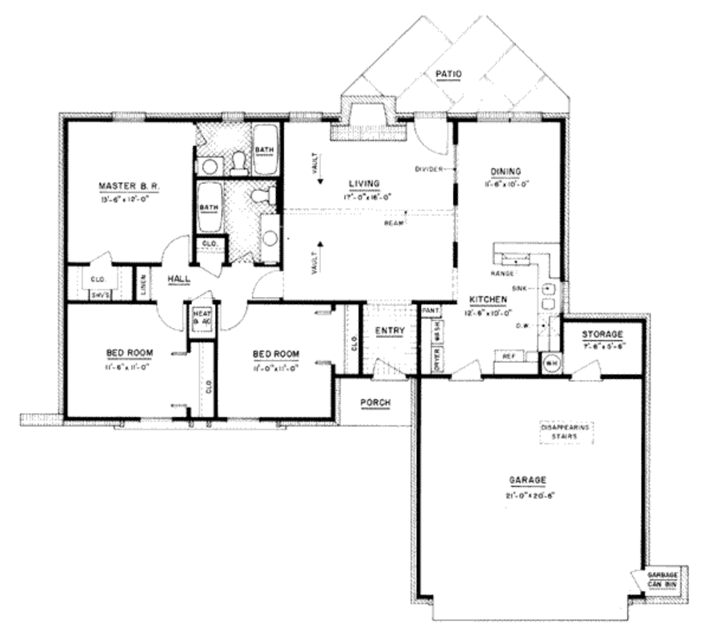 Ranch Style House Plan 3 Beds 2 Baths 1200 Sq/Ft Plan