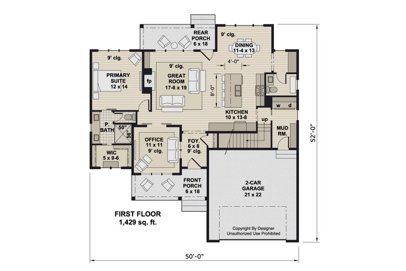 House Design - Floor Plan - Main Floor for Farmhouse House Plan #51-1377 - 3 bed, 2.5 bath